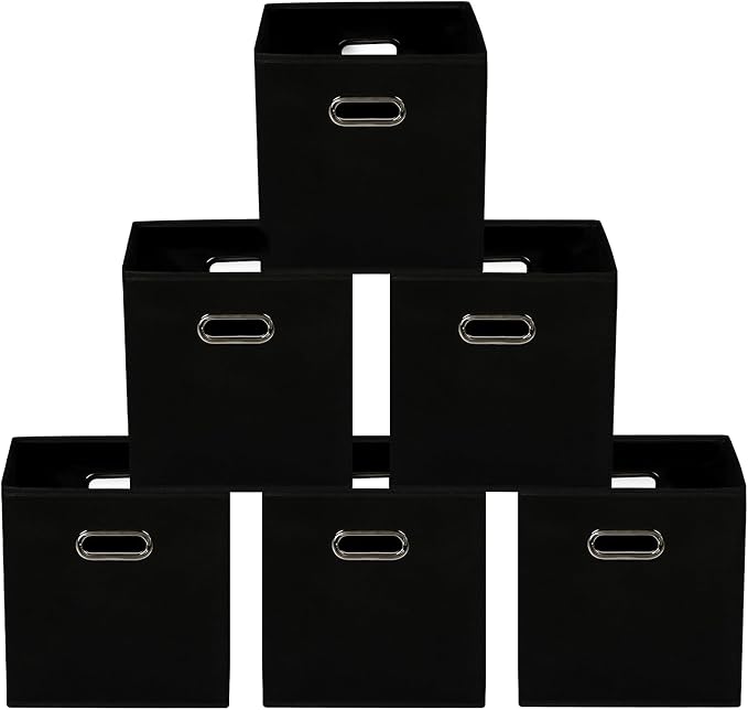 Yunkeeeper storage bins Cubes, Fabric Cube Organizer with Handle, Foldable Cube Bins for Cloth or Accessary Storage, 11x11x11, Set of 6, (black) by Yunkeeper