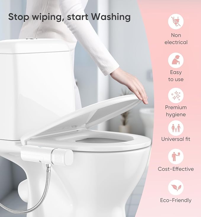 Ultra-Slim Bidet Attachment, Posterior&Feminine Wash-(Retractable Dual Nozzles), Non-Electric Bidet Attachment for Toilet Seat, Adjustable Fresh Cold Water Pressure, Stainless Steel Inlet (White) - Image 7