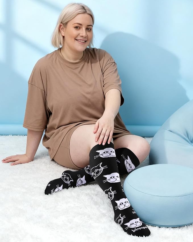 3-Pair Wide Calf Compression Socks for Women | 20-30mmHg Graduated Support, Easy On & Off, Knee High Length, Ankle Support, Travel Nurse Daily Wear, Cute Patterned - Image 3