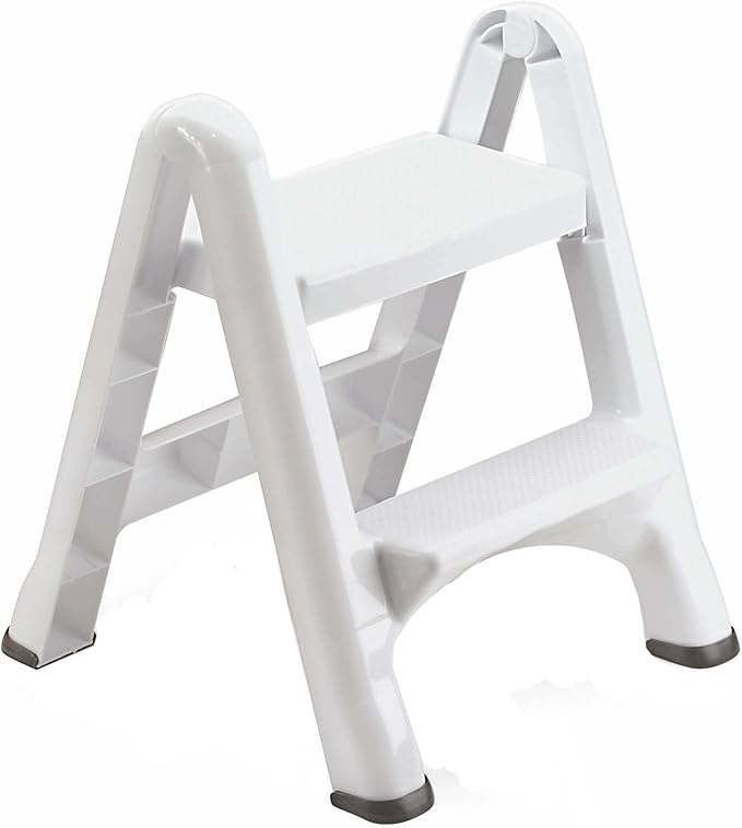 Rubbermaid Two-Step Folding Foot Stool 14-Inch High White 300 Pound Capacity Small Step Stool for Adults/Kids for Use in Library/Kitchen/Bathroom/Garage/Closet by Unknown