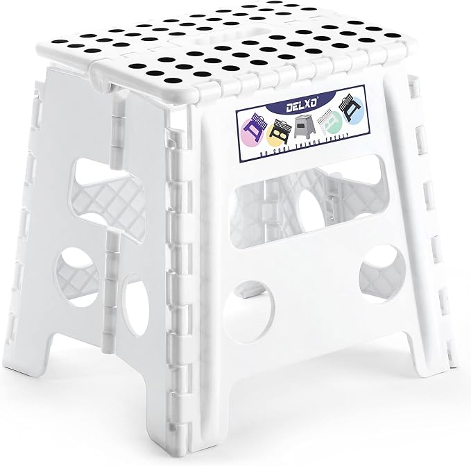 Delxo Folding Step Stool 13 Inch,300 Lbs Step Stool for Adults White | Foldable Step Stool 13",Non-Slip Foot Stools with Handle,Lightweight Collapsible stools for Kitchen,Bathroom,Bedroom,Garden by Delxo