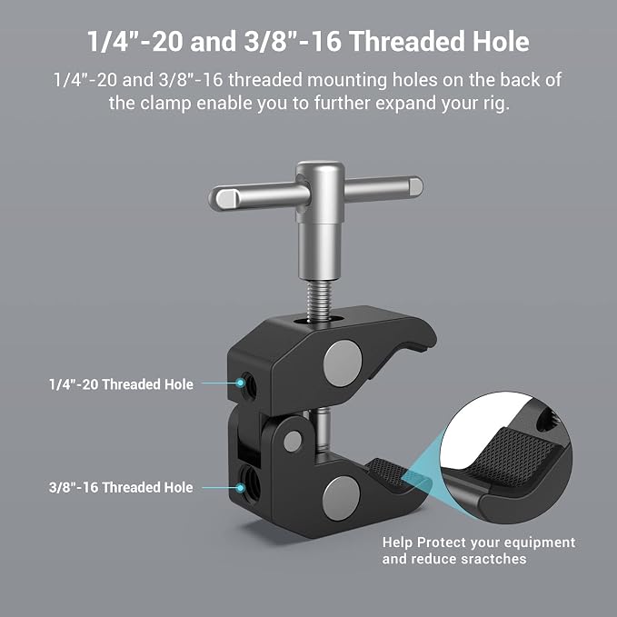 SMALLRIG Super Clamp w/ 1/4" and 3/8" Thread and 5.8 Inches Adjustable Friction Power Articulating Magic Arm with 1/4" Thread Screw for LCD Monitor/LED Lights - KBUM2730 | Adjustable Friction Power Articulating Magic Arm with 1/4" Thread Screw for LCD ... - Image 4