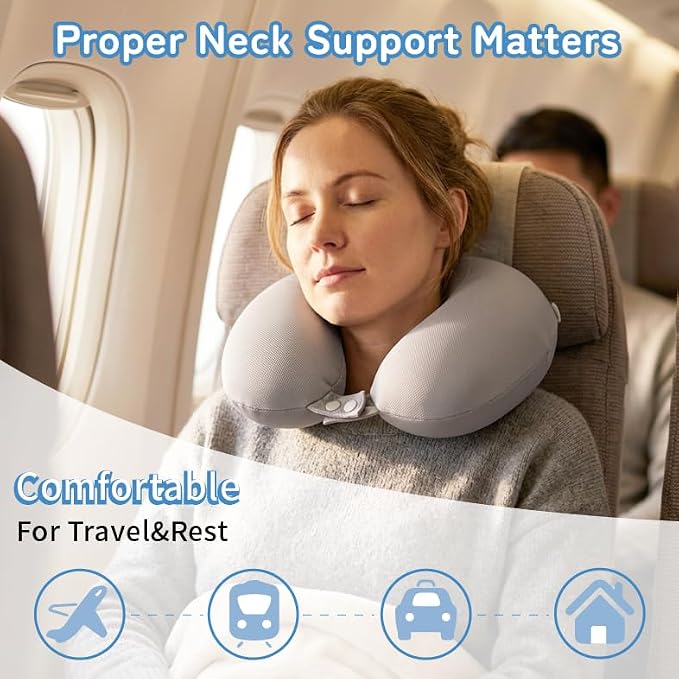 Cooling Travel Neck Pillow, Cool to Touch Memory Foam, Grey | Removable cover, machine washable, 360 degree chin support, slow rebound foam, airplane and car rides, hanging portability - Image 6