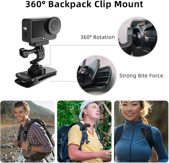 4 in 1 Accessories Set for DJI Action 6/5Pro/4/3/2,Chest Mount Harness/Head Strap Mount/ 360°Rotating Wrist Strap/360° Rotation Quick Clip Bracket for GoPro Hero 13/12/11 (Set 1) - Image 5