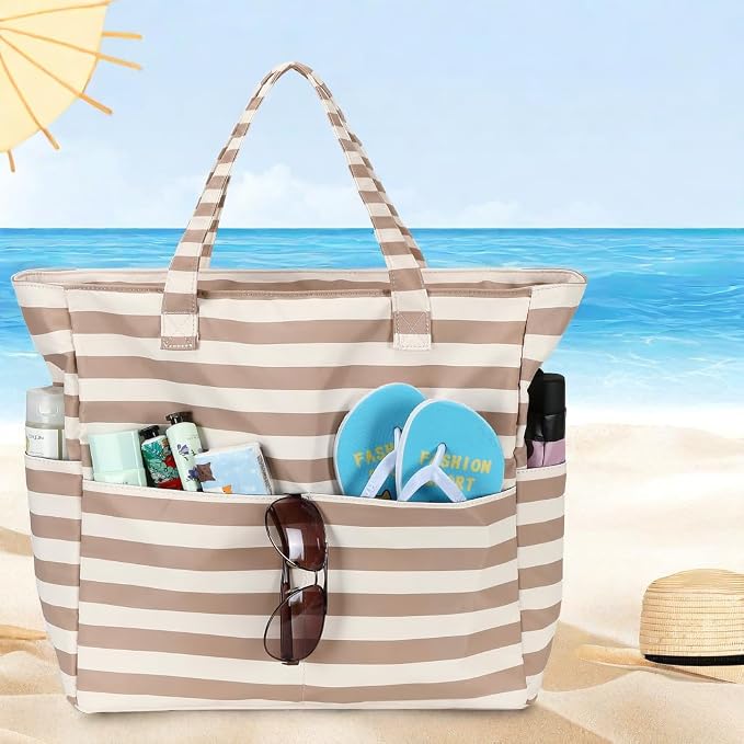 LEDAOU Large Beach Bag for Women, Waterproof Sandproof Tote Bag with Zipper | 36L Pool and Swim bag with Zipper, Wet/Dry pocket and 7 Pockets for Beach Days, Cruises, Vacations and Family travel - Image 8