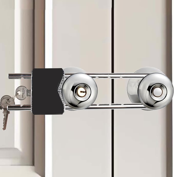 French Door Lock for Double Doors, Adjustable Double Door Lock for Home Security Prevent Kick Ins for Various Knob Width Door Security by Unknown