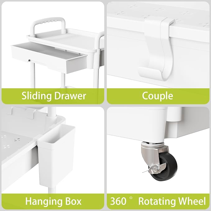 Sorgion 3 Tier Rolling Cart Organizer,Laundry Room Bathroom Organizers and Storage Office Shelves Mobile Shelving Unit Kitchen Trolley Cart with Wheels for Art,Craft,Diaper,Bedside,Snack(White) - Image 4