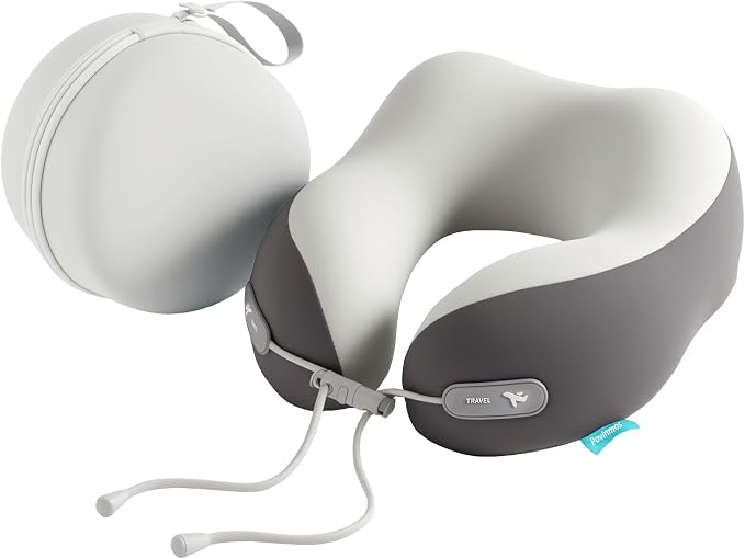 Travel Pillow with Cool Material,Neck Pillow for Traveling 100% Pure Memory Foam,Travel Neck Pillow with Hard Case, Airplane Pillow for Traveling,Travel Essentials (Grey) by Povinmos