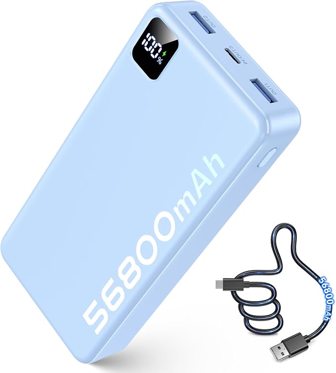 Portable Charger 56800mAh, 22.5W Fast Charging Power Bank with LED Display | Portable Phone Charger for Camping Travel Essential Compatible with iPhone 17/16/15/14/13 Series,Samsung, Google,iPad-SkyBlue by Unknown