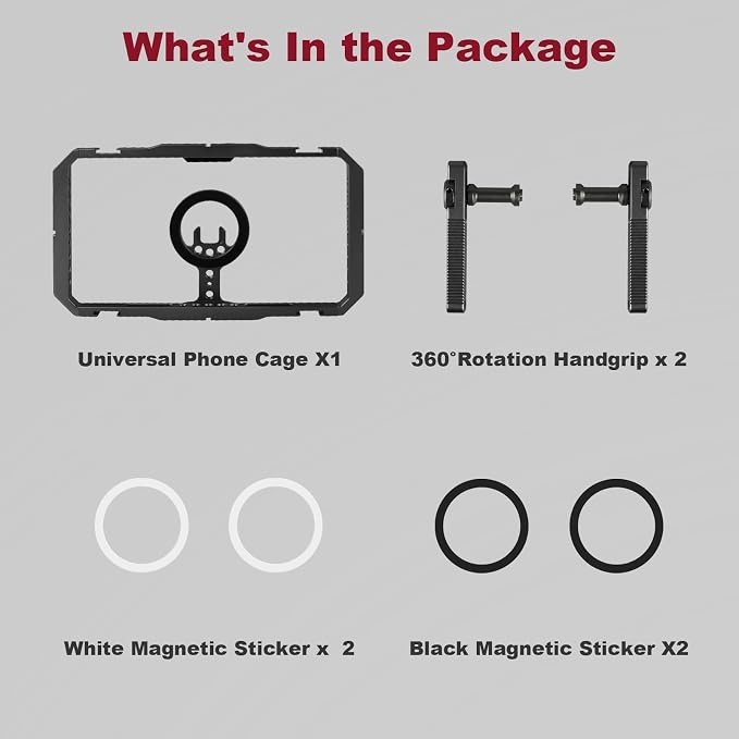 Magnetic Phone Cage with Handle,Smartphone Cage Kit with 360° Rotation Handgrip and Magnetic Sticker for Photography,Compatible with iPhone 17/16/15/14/13 Series and Andriod Phones (Black) - Image 8