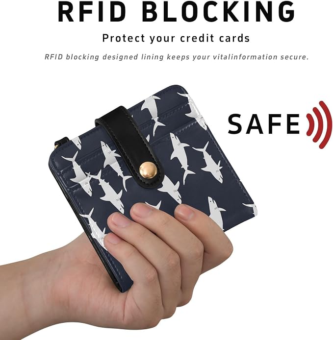 Ocean Shark Silhouette Women's Wallets RFID Blocking,Credit Card Holder Bifold Wallet,Slim Card Cases,PU Leather Travel Wallet for men Girls - Image 4