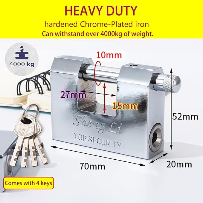 D-Shaped Big Heavy Duty Chrome-Plated Padlock with key,high security shipping container padlocks,bolt cutter proof lock,10mm Thick large padlock for outdoor,Waterproof and theft-proof chain lock(70mm) - Image 2
