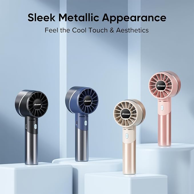 AMACOOL Portable Handheld Turbo Fan, 4 Speeds Wind with Cool Metal Body, 17Hrs Runtime Rechargeable Battery Personal Fan, Mini Pocket Fans for Girl Woman Man Travel Makeup Camping Outdoor-Beige | Gifts for Mom Her Women Girl, Cool Metal Body, Mini Pock... - Image 3
