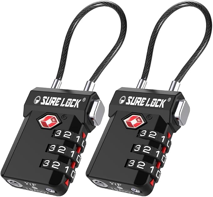 SURE LOCK TSA Approved Luggage Locks with Open Alert Indicator, 3 Digit Combination Cable Travel Lock for Suitcase, Backpack, Gym Locker, Toolbox, Carry On & Travel Bag by Hopeyoucanstaysafe