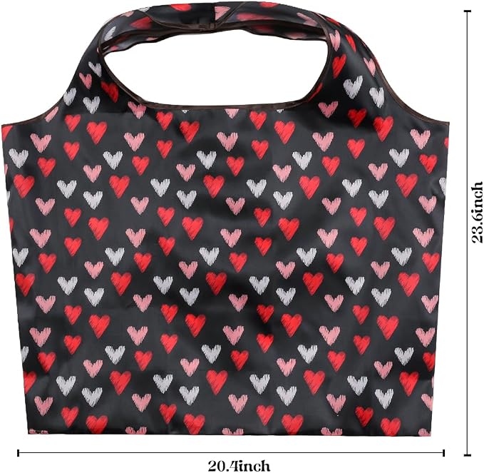 Reusable Grocery Bag, 2 Packs Large Washable | Foldable Eco Friendly Nylon Heavy Duty Fits in Pocket Shopping Tote Bag (Heart) - Image 5