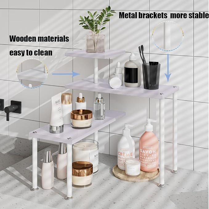 3 Tier Adjustable Countertop Organizer Corner Shelf | Countertop Organizer and Storage Rack for Kitchen, Bathroom, Over Sink, Coffee Bar, Spice Rack, Dresser Table - Image 4