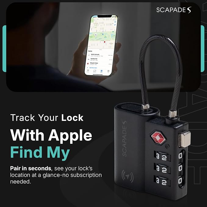 Scapade AirLock – TSA Approved Smart Suitcase Lock with Apple Find My Tracking, USB-C Rechargeable Battery, Ultra-Resistant Travel Lock for Carry-On & Checked Luggage - Image 5