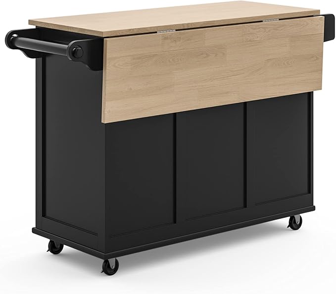 Homestyles Dolly Madison Black Mobile Kitchen Island Cart with Wood Drop Leaf Breakfast Bar - Image 14