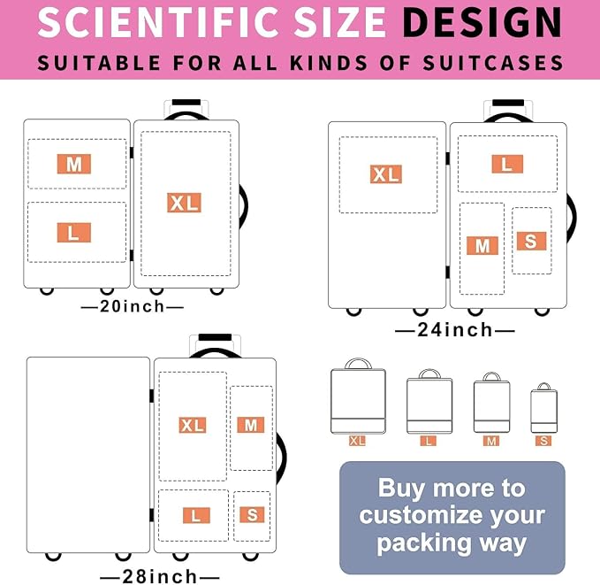 6 Set Kids Packing Cubes for Travel Carry On, Space Saving Compression Bags for Packing In Suitcase, Cute Pink Packing Organizers for Luggage Storage Girls Gift Trip and Family Vacation - Image 5