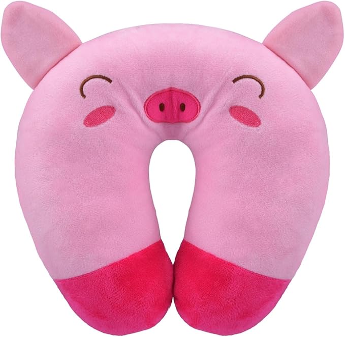 Travel Pillow for Kids, Cute Animal Neck Pillow Support U Shaped Cushion Plush Soft Rest Reading Pillows Sleeping Pillows for Airplane Train Car (Color:Pink Pig) by Unknown