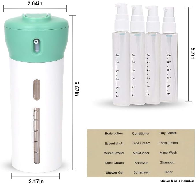 Travigo 4-in-1 Travel Dispenser Bottle, TSA Approved, Leak Proof, Four Reusable 1.4 oz. (40 mL) Toiletry Containers for Shampoo, Conditioner, Soap, Lotion, Skincare (Green) - Image 8