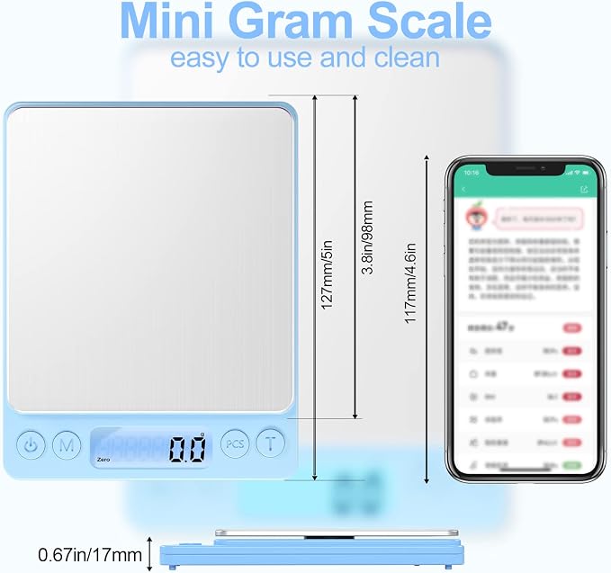 Digital Food Scale for Food Ounces and Grams，YONCON 3000g/0.1g Accuracy Multifunctional Kitchen Scale for Cooking, Baking | Small Size for Easy Storage | 2 Trays，Tare Function - Image 4