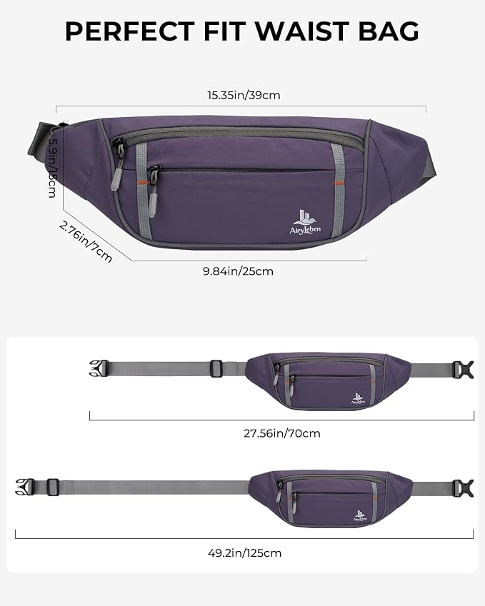 2.5L Fanny Pack for Women Men, RFID Blocking Crossbody Belt Bag, Purple | Lightweight Water-Resistant Fabric, Adjustable Belt, Breathable Back Padding, Waist Bag for Running Hiking Dog Walking - Image 5