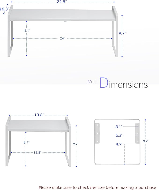 Nxconsu Cabinet Shelf Riser, Adjustable Cabinet Organizer, 10.3" Deep White | Heavy-Duty Metal Expandable Shelf Holds 50 lb with 3 Height Levels for Kitchen Cabinet Cupboard Pantry Dish Mug - Image 3
