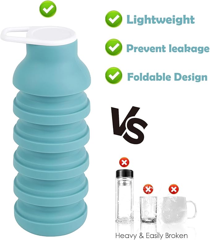 Collapsible Silicone Water Bottle – Foldable Travel Water Bottle Leakproof, BPA Free, Portable & Space-Saving – Perfect for Gym, Hiking,Travel(carabiner and cleaning brush),Light green - Image 5