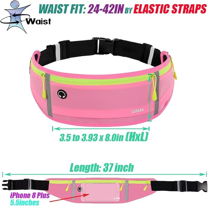 USHAKE Slim Running Belt, Workout Fanny Pack for Men Women,Exercise Waist Pack for Apple iPhone Holder, Runner Belt for Running Walking Cycling Camping Gym - Image 2