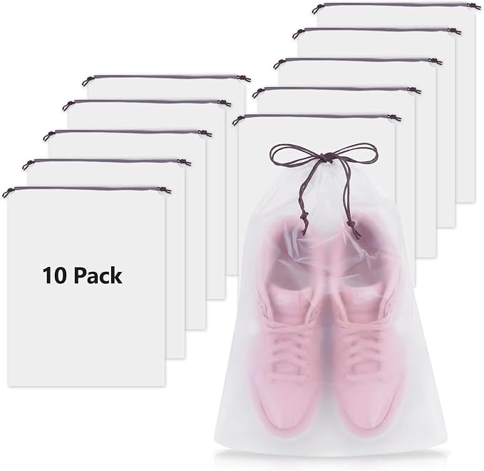 Waterproof Shoe Bags for Travel - 15.7x11.8 Inches Drawstring Bags Organizers (10 Pack), Clear Waterproof Bag Travel Essentials for Men & Women, Shoe Bags for Storage (Packing, Gym, Luggage Storage) by Unknown