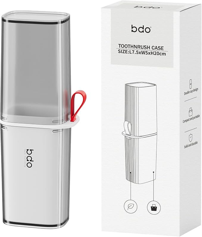 Topavatop Toothbrush Travel Case, 2 in 1 Toothbrush Holder and Rinse Cup, Large Capacity Toothbrush Cup with Cover, Portable Travel Toothbrush Holder for Traveling, Camping, Trip - 1Pcs - Grey&White by Topavatop