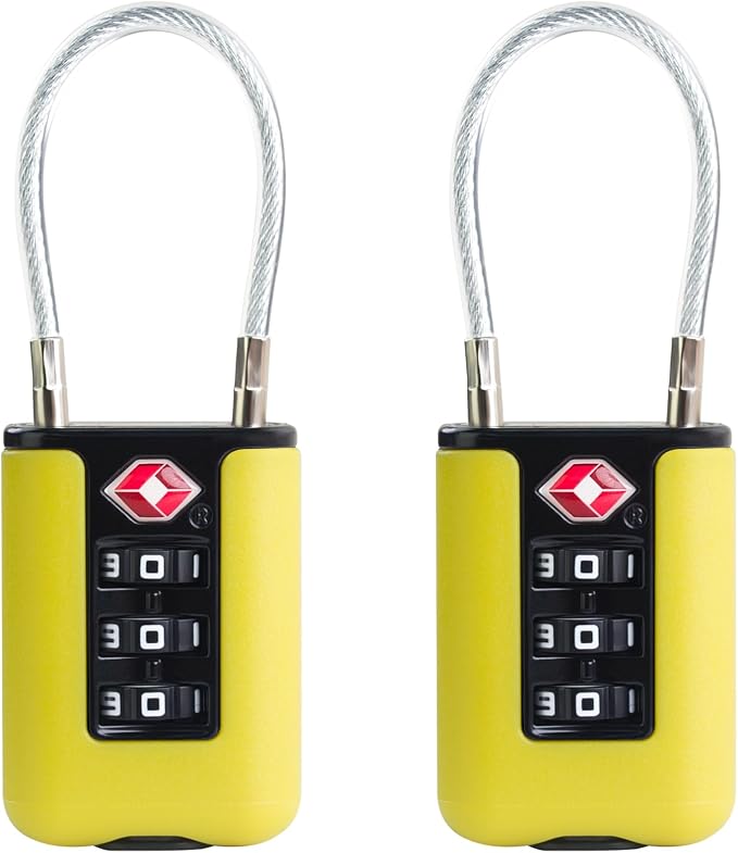TSA Approved Luggage Locks, 3-Digit Waterproof Padlock, Combination Travel Cable Lock, Lockers, Suitcases, Toolboxes (Yellow+Yellow) by SpecializeinCombinationLock