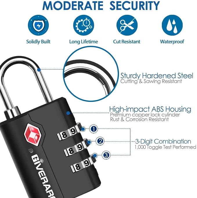 2 Pack TSA Approved Travel Luggage Locks, Suitcase Combination Lock, Keyless 3-Digit Zipper Padlocks, TSA Accepted Compatible Padlock for Gym Locker, Golf Bag Case, Backpack-Black - Image 3