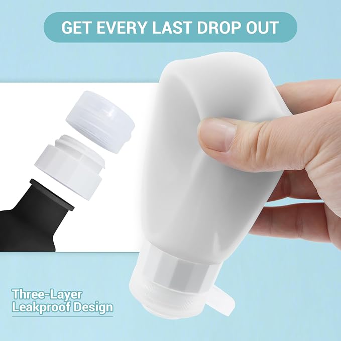 Travel Bottles Leak Proof,3 oz TSA Approved Silicone Squeezable, Refillable Containers Set for Toiletries Shampoo Conditioner Lotion (travel bottles black) - Image 5