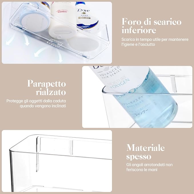 PAVSTINE 2 Pcs Clear Shower Shelf, Large Bathroom Wall Mounted Shower Caddy | No Drill Self Adhesive Bathroom Organizer with Self Adhesive Tape - Image 7