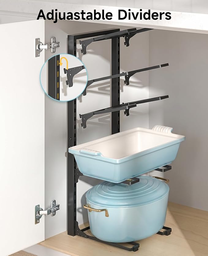MUDEELA 10-Tier Pots and Pans Organizer Rack, 23.62" H for Cast-iron Pans | Adjustable heavy-duty pot rack, Holds big stockpots, cookware & skillets, Fits under cabinet on countertops, Kitchen storage - Image 6