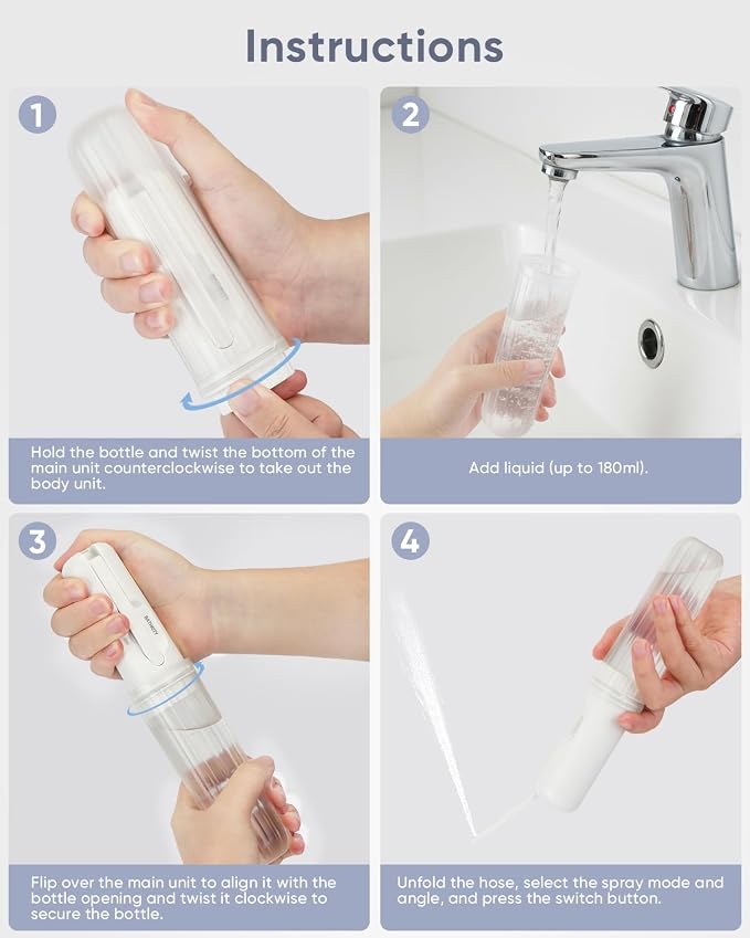 Portable Bidet for Travel, Multi- Bottle Compatible Handheld Bidet, 3 Water Pressure Modes, 180°Adjustable Nozzle, IPX6 Waterproof, White - Image 7