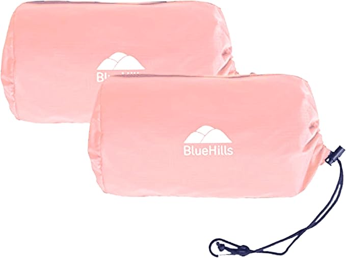 BlueHills Ultra Compact 2 Pack Travel Blanket Pillows Airplane Large - Pink | Travel Blanket Pillows for 2, 70X56 Large Size Flight Throw, Compact Case, Lightweight & Portable, Carry on Airplane Comfort by BlueHills