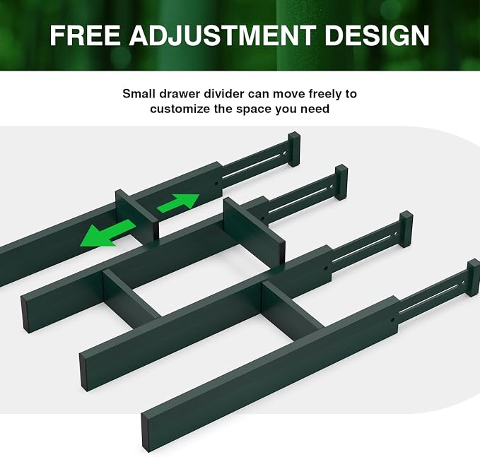 Expandable Bamboo Drawer Dividers Organizers, Drawer Separators Splitter,17-22 inches Long Adjustable Spring-loaded Organizer for Large Utensil, Clothes, Tools(Dark Green) - Image 6