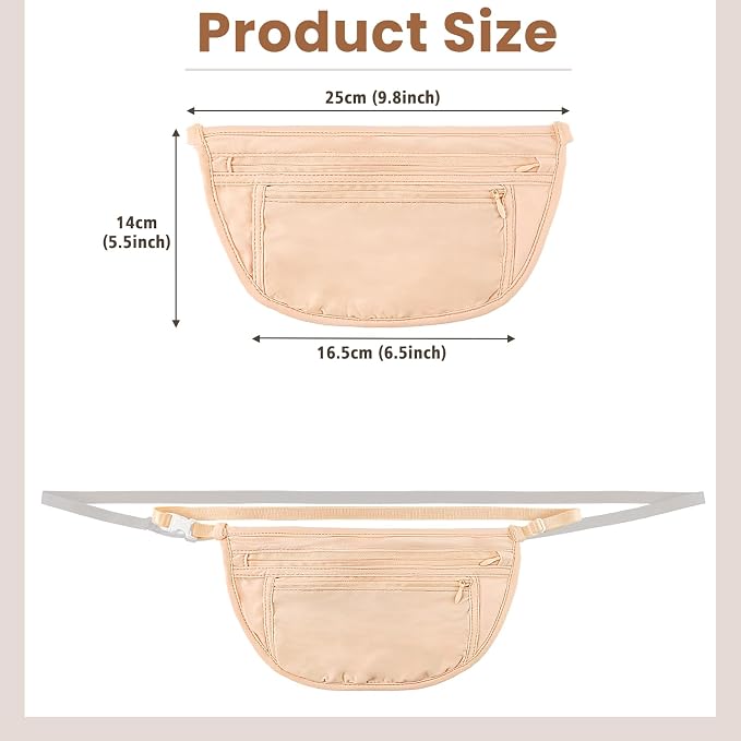 YOYI YOYI Anti-Theft Money Belt Waist Fanny Pack Hidden Passport Wallet | Ultra-thin skin-friendly fabric, invisible flat fit with RFID Blocking, zippered pockets keep your essentials organized - Image 2
