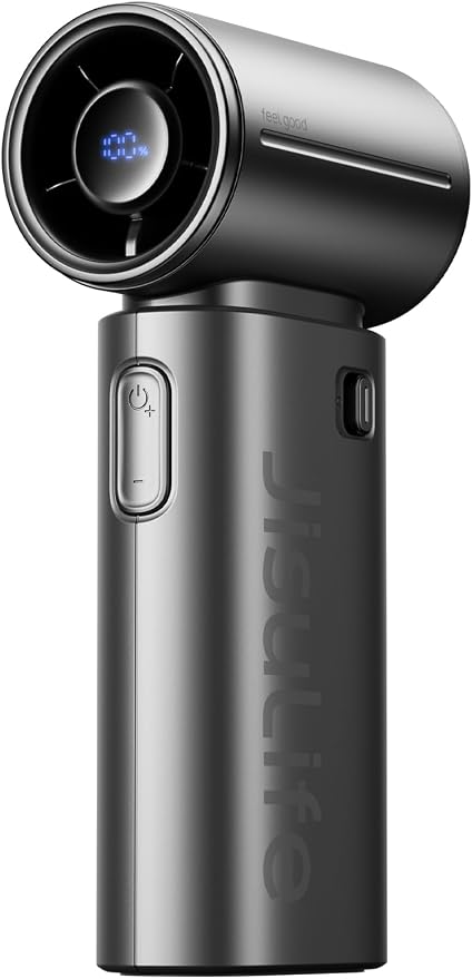 JISULIFE Handheld Fan Life9S - Sleek Chrome: Turbo Power, 22 Hours Cooling | LED Display, 5000mAh, 5-Speeds, Mini Portable Fan for Travel, Cruise, Concerts, Trendy Gifts for Women Men -Black by LivechillStaycool
