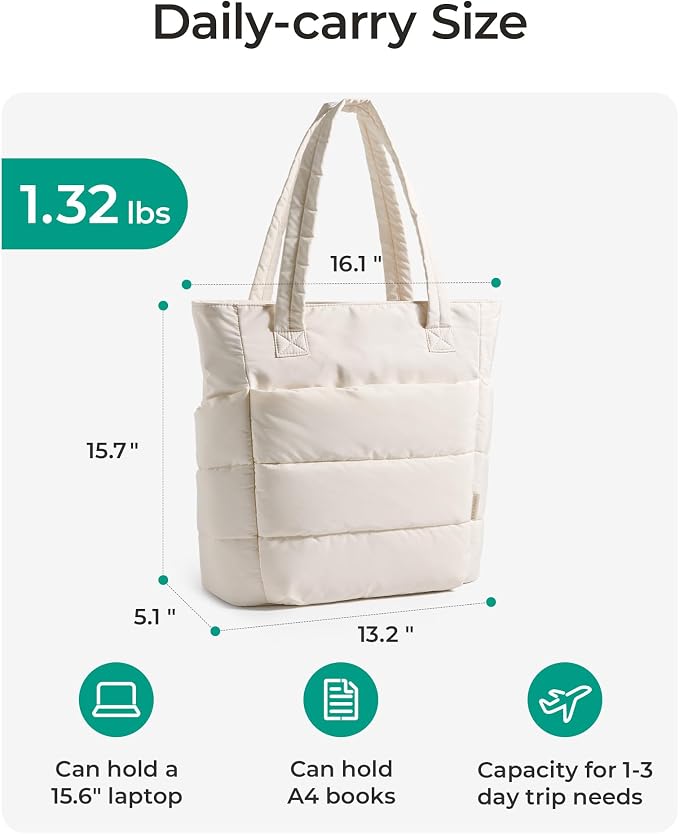 BAGSMART Tote Bag for Women, Lightweight Puffy Tote Bag with Compartments Shoulder Bag Handbag for Travel, Work, Gym | Lightweight - Image 3