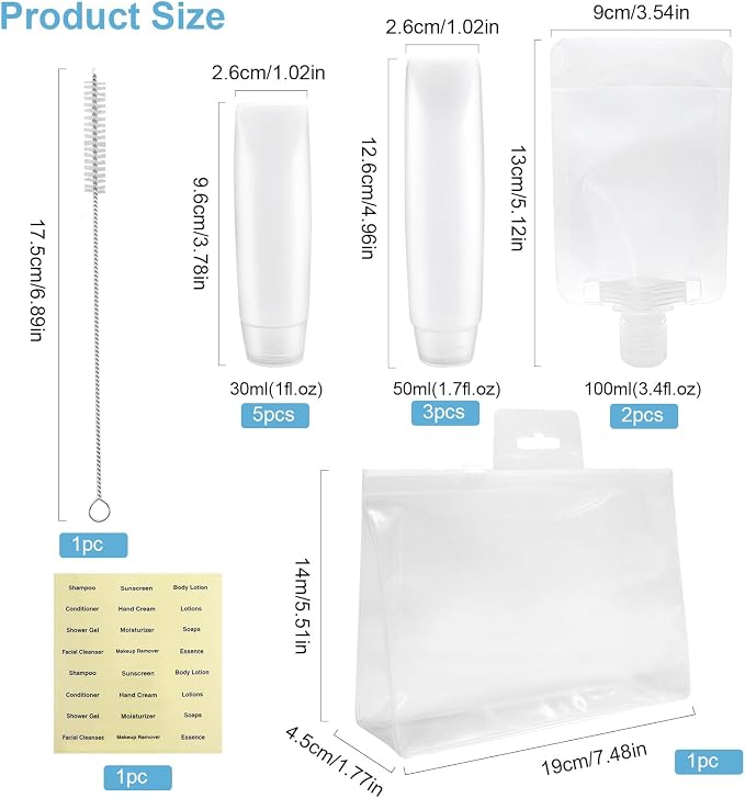 13pack Travel Bottles for Toiletries TSA Approved Leak Proof Travel Size Bottles with Toiletry Bag (BPA Free) travel containers for liquids Ideal for shampoo, lotion, sunscreen, perfume & more - Image 2