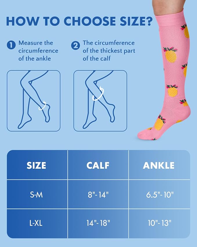 Compression Socks for Women 15-20 mmHg, 2 Pairs | Graduated Support, Knee High Fit, Polyester Stretch, Circulation Comfort, Nurses, Travel, Athletes, Flight, Daily, Patterned - Image 3