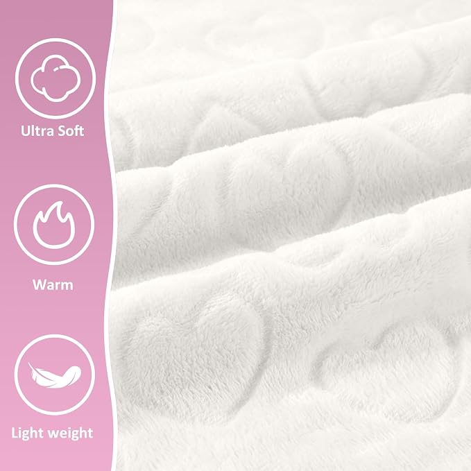 Travel Blanket, Airplane Blanket, Ultra-Soft, Warm & Lightweight, 65x40 in, Outdoor Blanket Essentials for Women, Men & Kids, Included Eye Mask, Luggage Sleeve & Backpack Clip Heart Cream - Image 3
