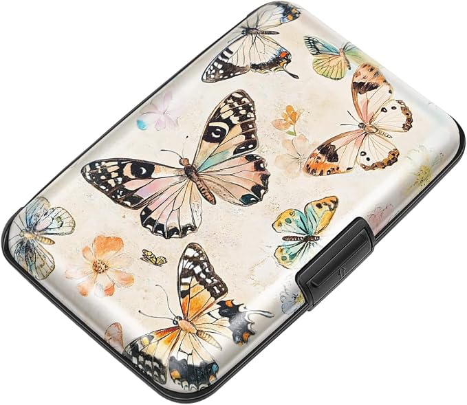 Coco Rossi Credit Card Holder RFID Aluminum Small Mini Wallet Women | Metal Wallet, Business Cards Holder, ID Case, Slim Sleeves, Womens Girls Gift, Carry Wallets for Travel, Flower Butterfly by Coco+Rossi