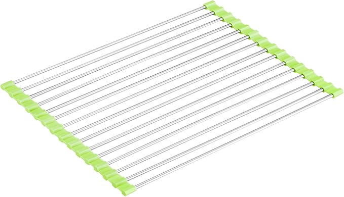 Seropy Roll Up Dish Drying Rack Over The Sink Drying Rack for Kitchen Counter, Rolling Dish Rack Over Sink Mat, Foldable Dish Drainer Stainless Steel Rack Kitchen Organization Green 17.5"x11.8" - Image 7