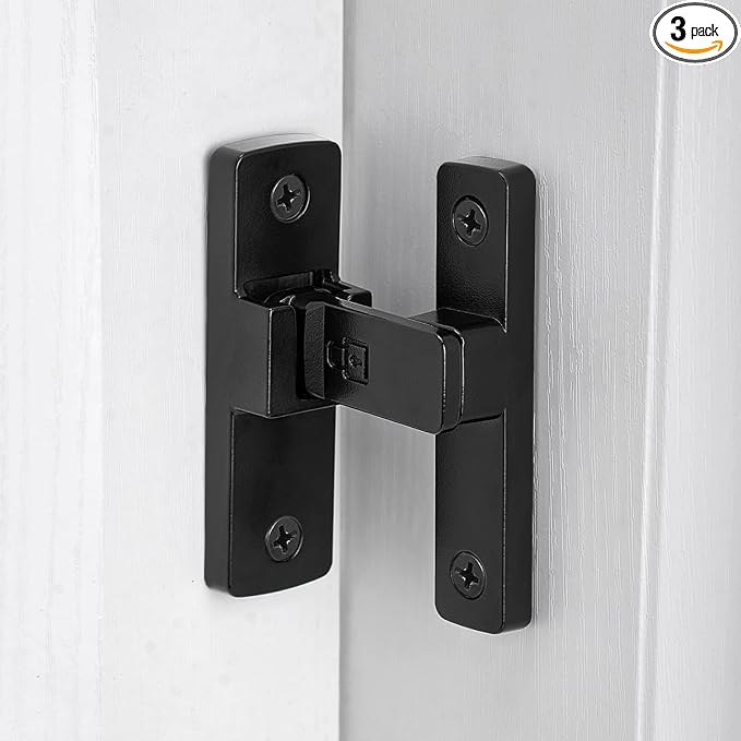 3 Packs Black 90 Degree Barn Door Lock ，Right Angle Door Lock Latch | Zinc Alloy Flip Gate Latches,for bedroom,garage,balcony,barn,sliding door,bathroom,window,cabinet,drawer,pet enclosures by INIRET