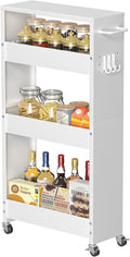 CHLORYARD Slim Storage Cart, 4-Tier Kitchen Rolling Cart Narrow Storage Cabinet with Handle & Wheels, Metal Rolling Shelf Unit for Kitchen Bathroom Laundry Small Places (5.9IN White/White) by CHLORYARD